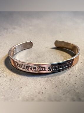 Stamped Inspirational Cuff Bracelet - "believe in yourself" - Copper Tone